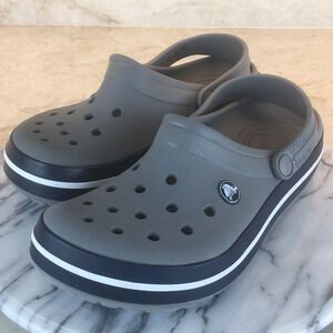 Crocs Gray White Blue Slip-on Sandal Water Shoe Kid's Size J5